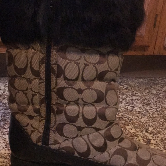 Coach Signature C Patten Leather Fur Boots - Picture 13 of 14
